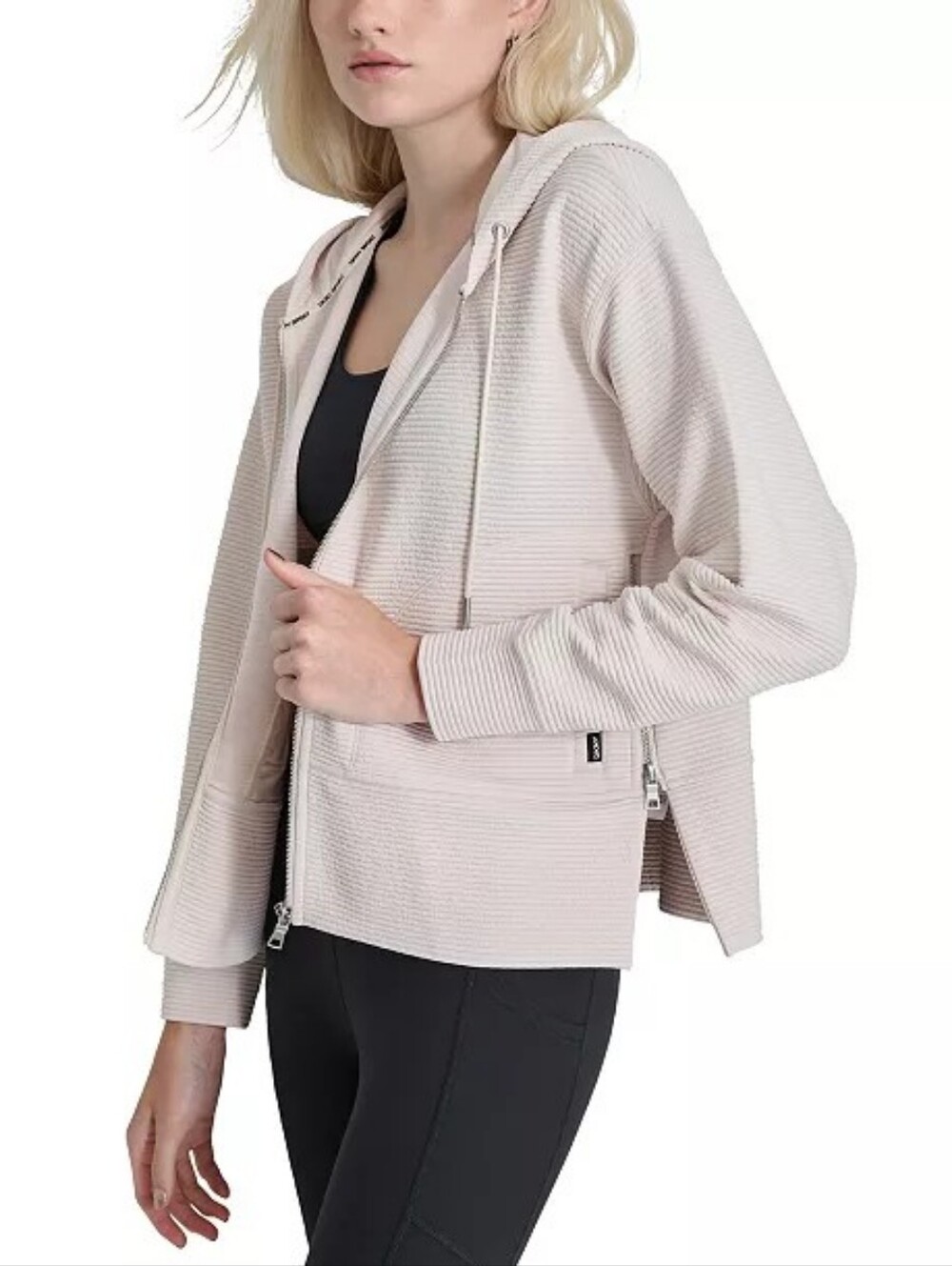 Stretch The Rules Cream Ribbed Zip Hoddie